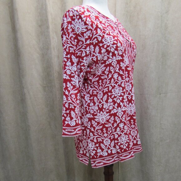 Talbots Vintage 100% Soft Cotton Red/White Floral Tunic Top XL - Picture 8 of 16